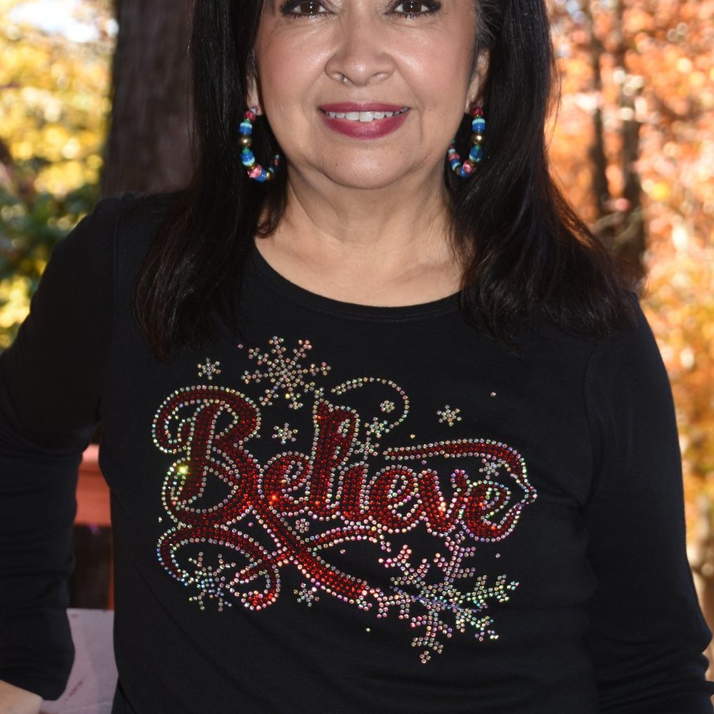 Christmas Believe   rhinestone  long Sleeve Shirt S M L XL XXL 1X…